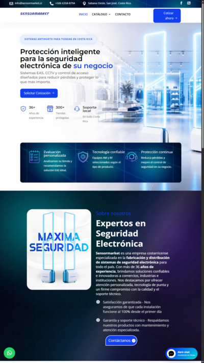 Página promocional de empresa de eventos con imagen de DJ y servicios de producción audiovisual en Costa Rica.